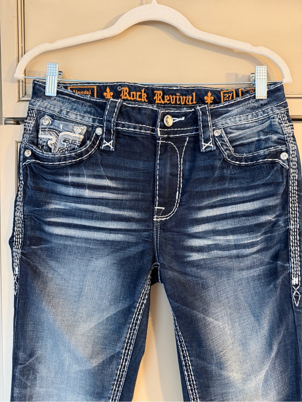 New Rock Revival Yandel Faded Indigo Denim Skinny Jeans Mid Rise Western Rodeo - Picture 2 of 16